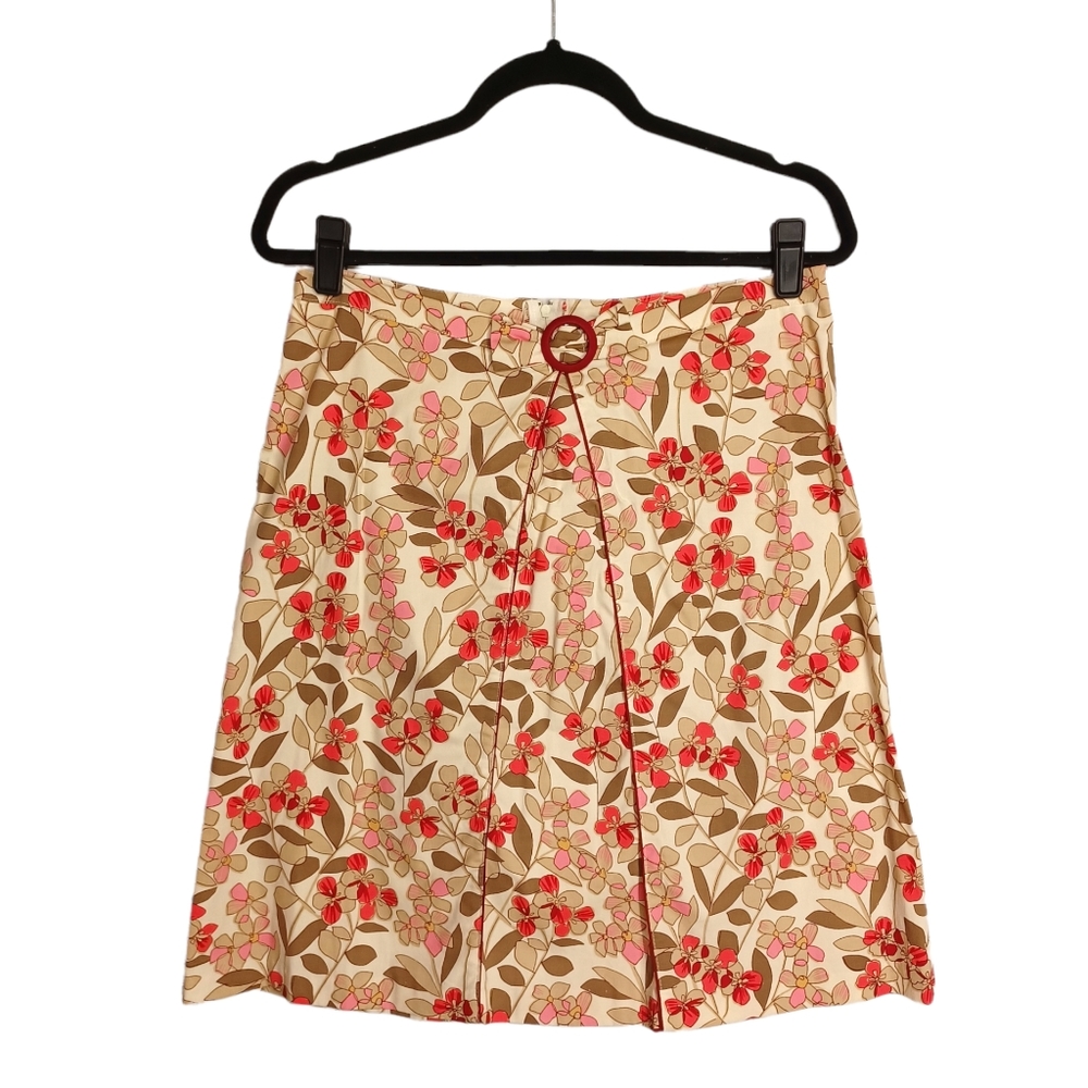 SPEECHLESS Cream Pink Green Floral Print Red O Ring A Line Split Skirt 9